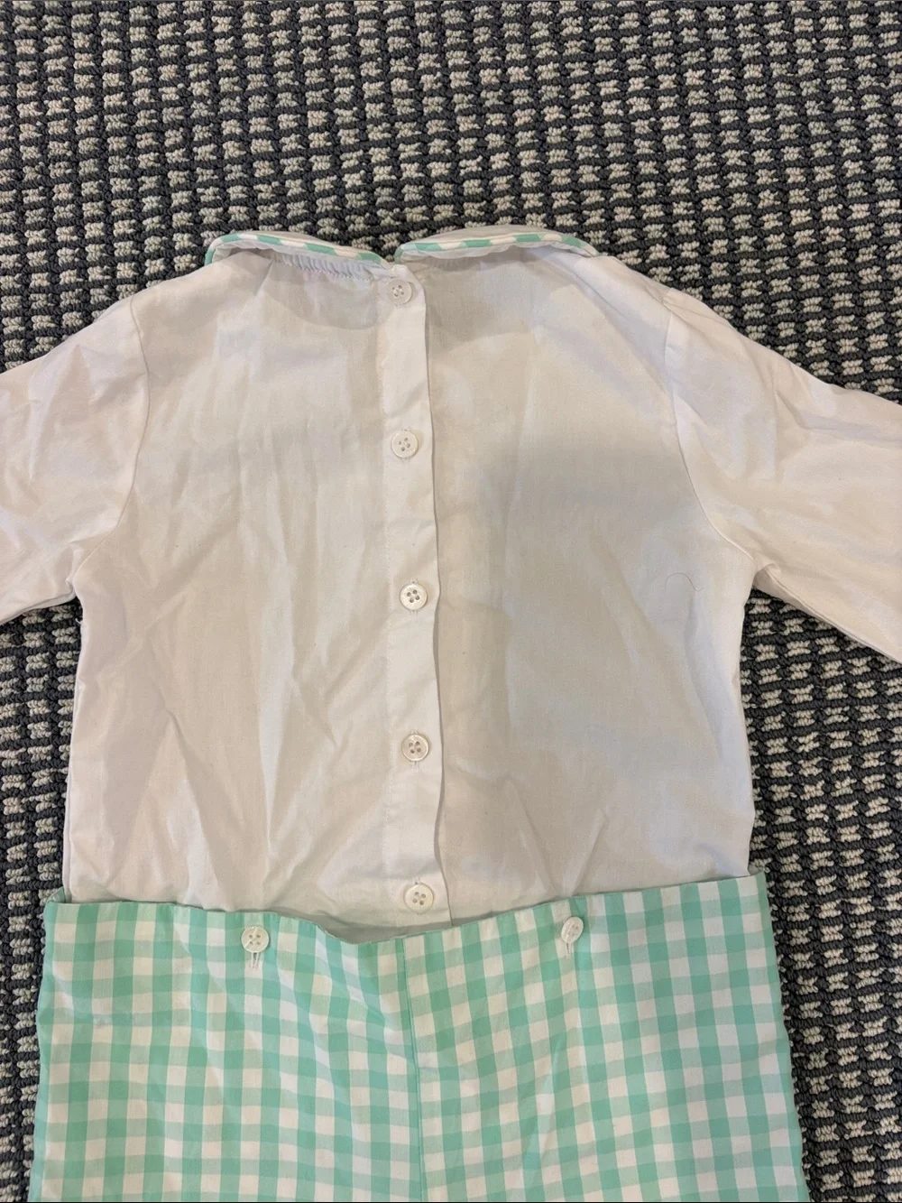 White Top and Mint Gingham Shorts Kids Matching Set